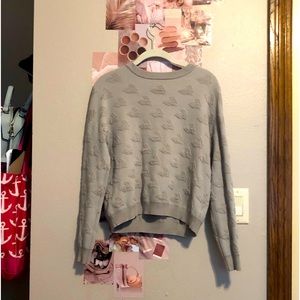 Quilted Bunny Sweater Grey Rabbit Pattern Knit Pullover Long Sleeves New
